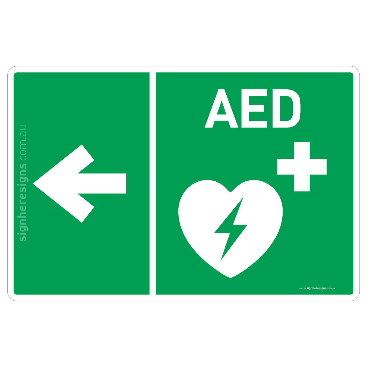 AED (Left Arrow) Sign - First Aid & Safety Sign – Sign Here Signs