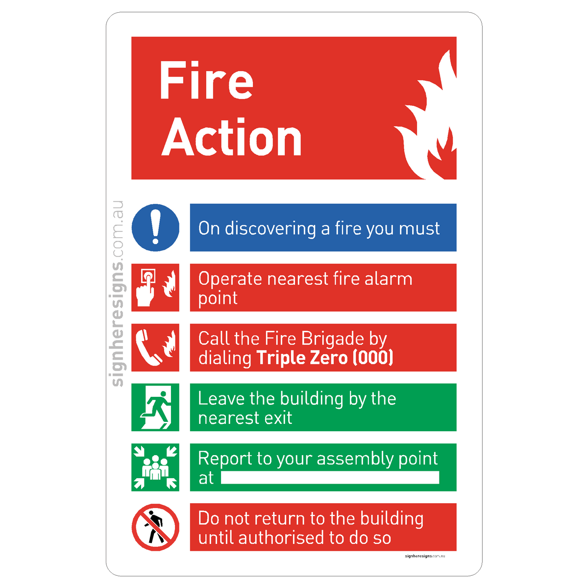 Fire Action (Procedure Poster) Sign - Fire & Emergency – Sign Here Signs