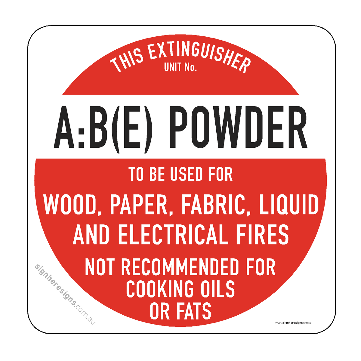 Fire Extinguisher - A:B(E) Powder Sign - Fire Safety – Sign Here Signs