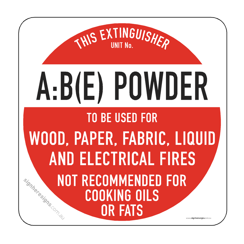 Fire Extinguisher - A:B(E) Powder Sign - Fire Safety – Sign Here Signs