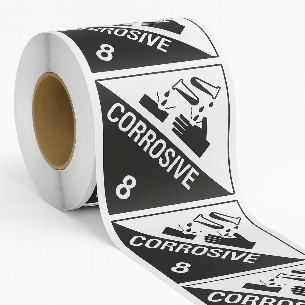 Corrosive 8 Dangerous Goods Label 1000 Roll – 100x100mm