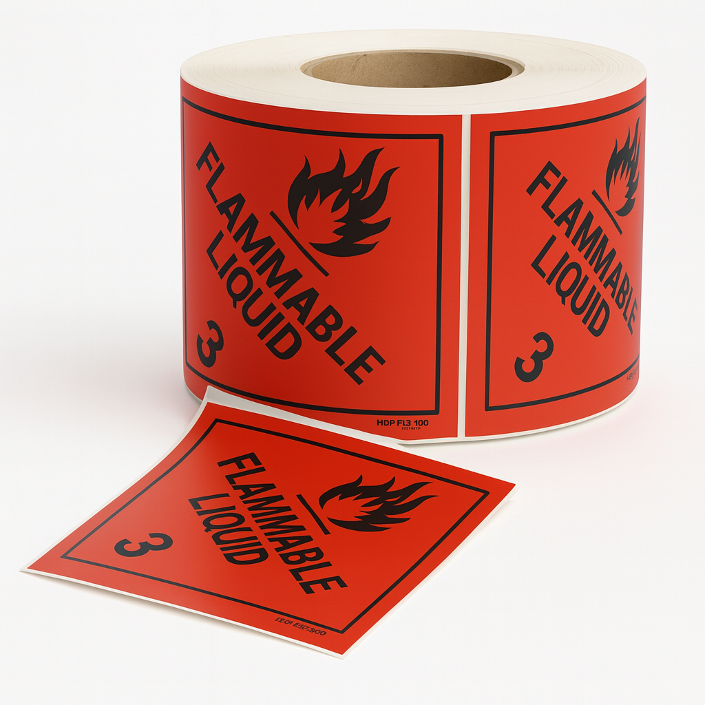 Flammable Liquid 3 Dangerous Goods Label 1000 Roll – 100x100mm