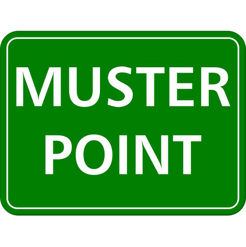 Green muster point sign