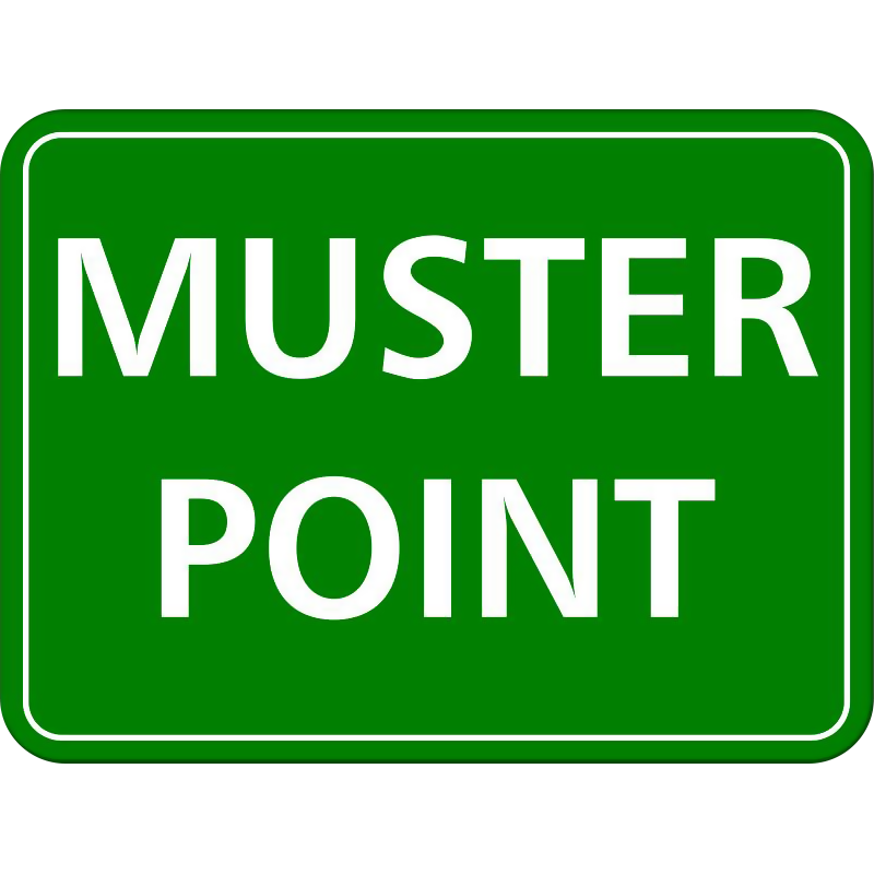 Green muster point sign